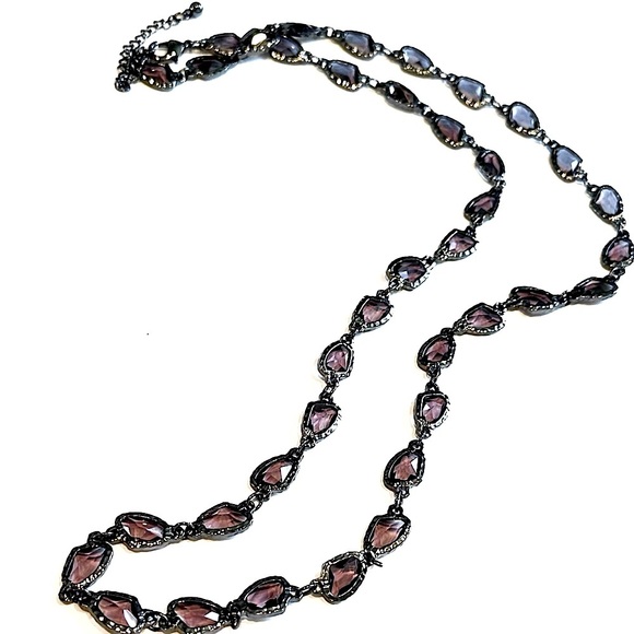 CHICO’s Gray Glass Hammered Gunmetal Silver Long Necklace | NEW​ - Picture 2 of 9